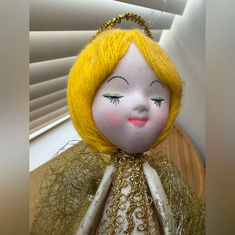Vintage 1960s Gold and White‎ Angel Figurine Christmas Tree topper